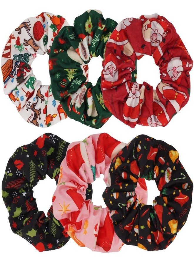 Lonext 6 Pcs Christmas Hair Scrunchies Hair Ties Elastic Christmas Tree Santa Claus Snowflakes Xmas Hair Accessories for Women Girls - Image 1